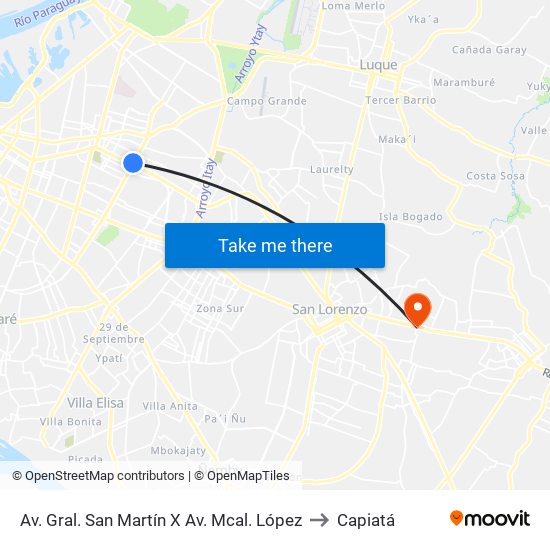 Av. Gral. San Martín X Av. Mcal. López to Capiatá map