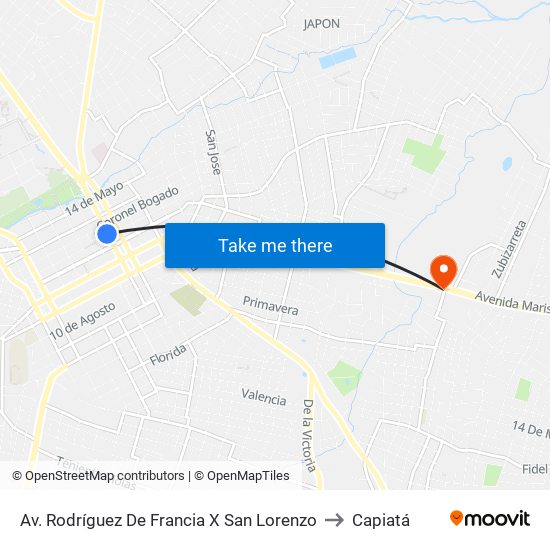 Av. Rodríguez De Francia X San Lorenzo to Capiatá map