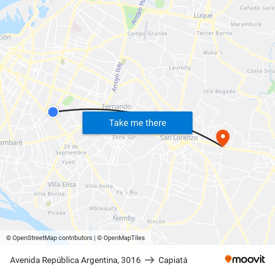 Avenida República Argentina, 3016 to Capiatá map