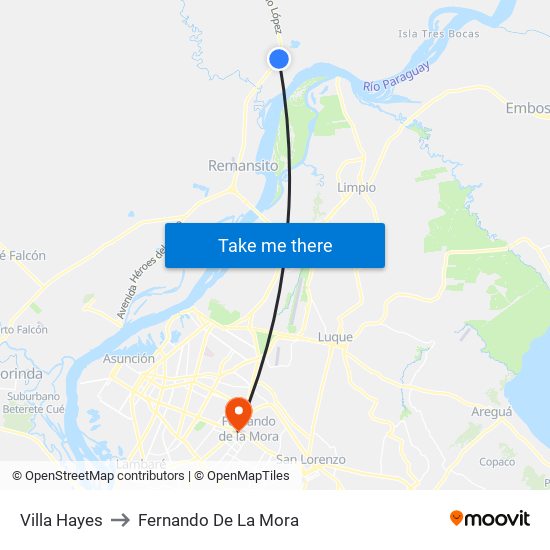 Villa Hayes to Fernando De La Mora map