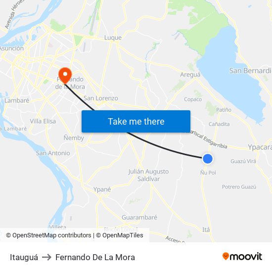 Itauguá to Fernando De La Mora map