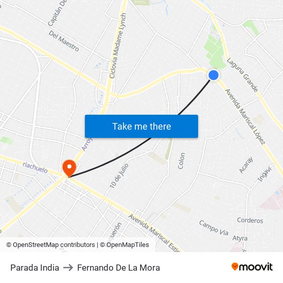 Parada India to Fernando De La Mora map
