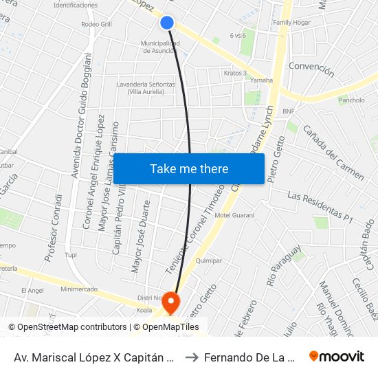 Av. Mariscal López X Capitán Bueno to Fernando De La Mora map