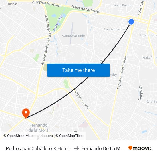 Pedro Juan Caballero X Herrera to Fernando De La Mora map