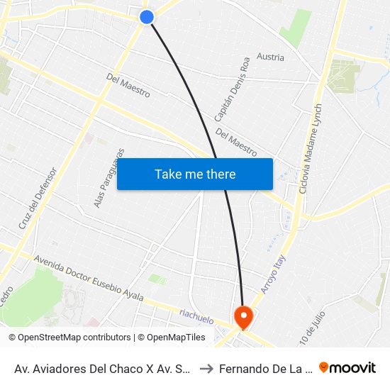 Av. Aviadores Del Chaco X Av. San Martín to Fernando De La Mora map