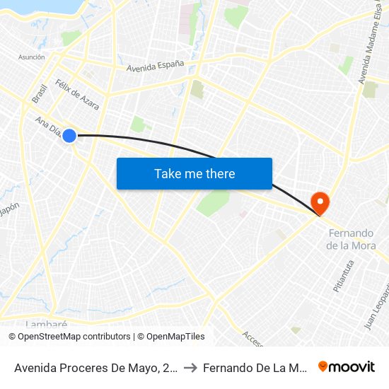 Avenida Proceres De Mayo, 251 to Fernando De La Mora map