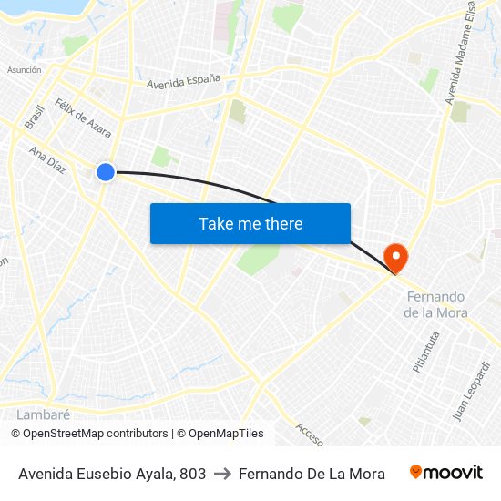 Avenida Eusebio Ayala, 803 to Fernando De La Mora map