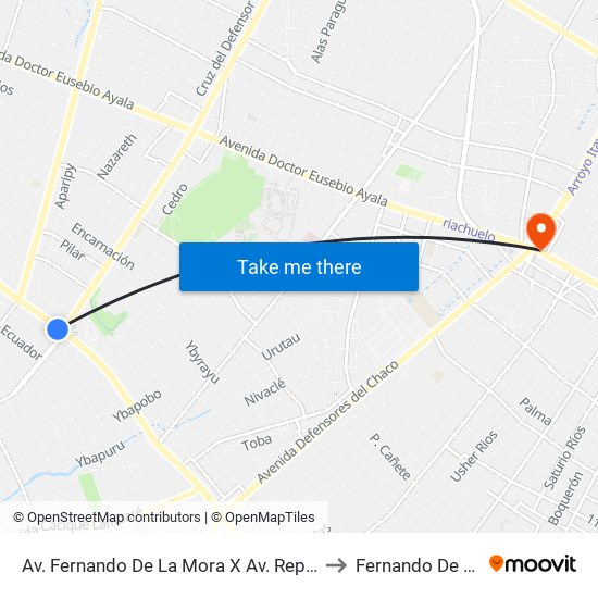 Av. Fernando De La Mora X Av. República Argentina to Fernando De La Mora map