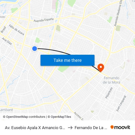 Av. Eusebio Ayala X Amancio González to Fernando De La Mora map