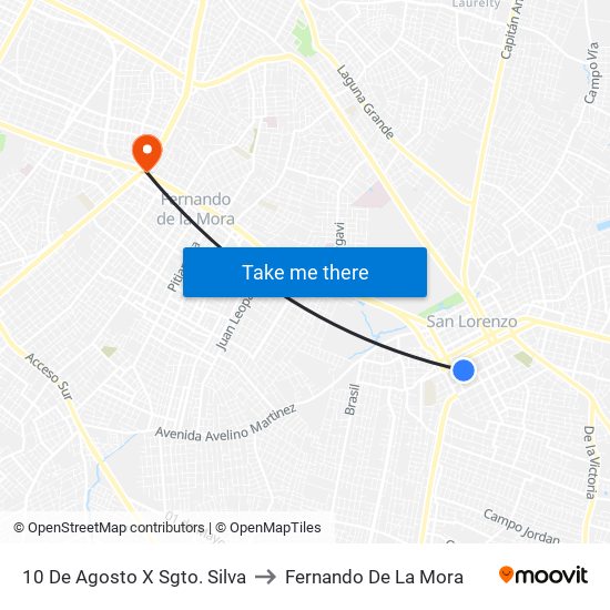 10 De Agosto X Sgto. Silva to Fernando De La Mora map
