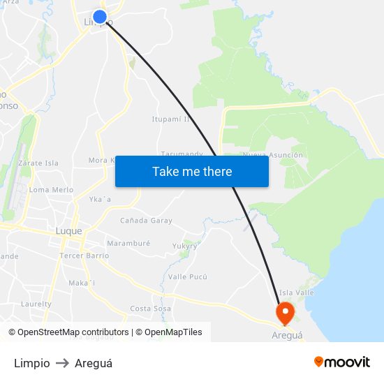Limpio to Areguá map