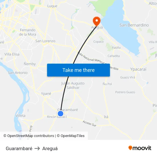 Guarambaré to Areguá map