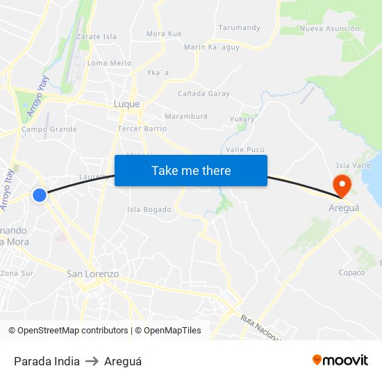 Parada India to Areguá map