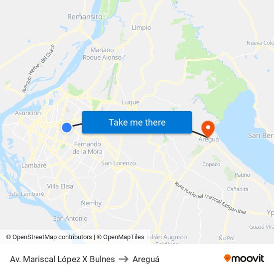 Av. Mariscal López X Bulnes to Areguá map