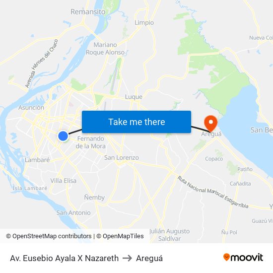 Av. Eusebio Ayala X Nazareth to Areguá map