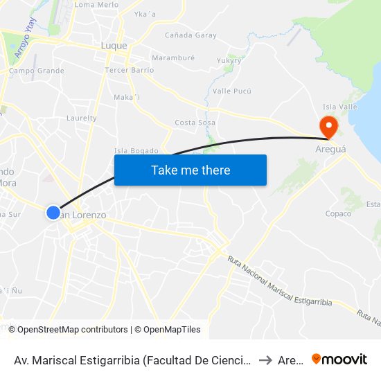 Av. Mariscal Estigarribia (Facultad De Ciencias Económicas) to Areguá map