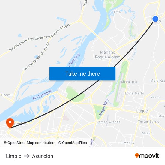 Limpio to Asunción map