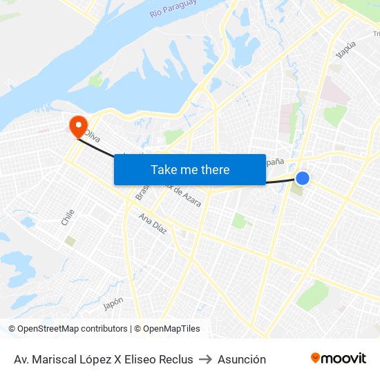 Av. Mariscal López X Eliseo Reclus to Asunción map