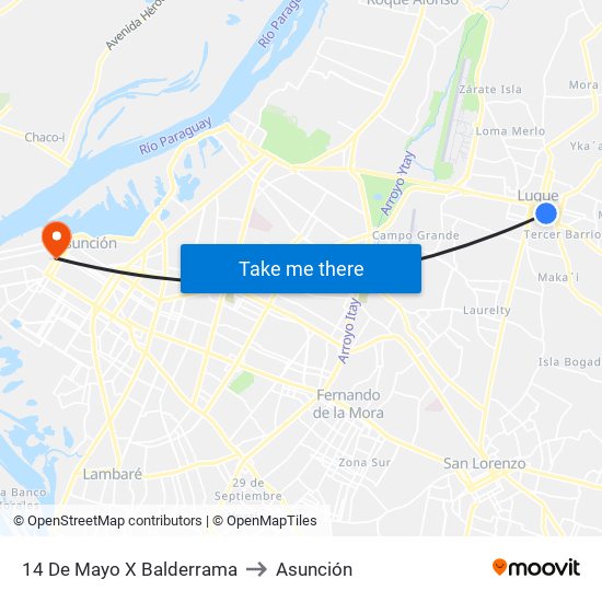 14 De Mayo X Balderrama to Asunción map