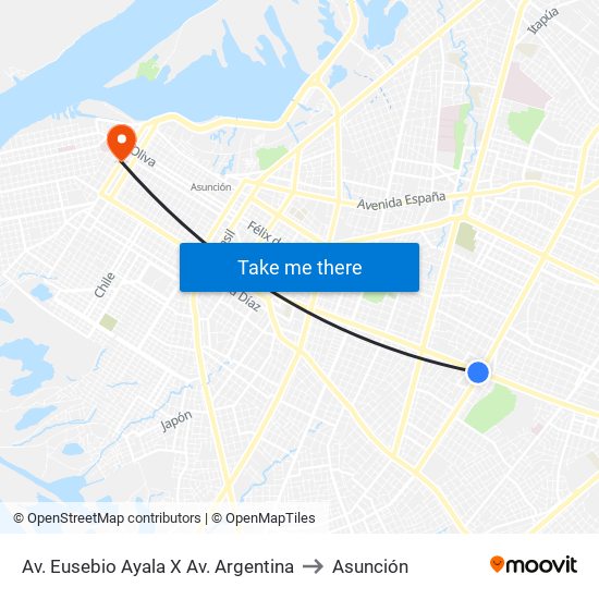 Av. Eusebio Ayala X Av. Argentina to Asunción map