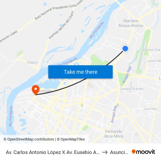 Av. Carlos Antonio López X Av. Eusebio Ayala to Asunción map