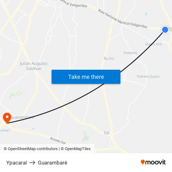 Ypacaraí to Guarambaré map