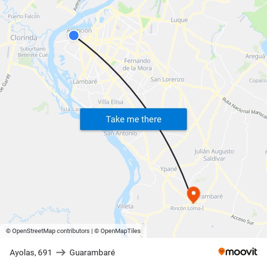 Ayolas, 691 to Guarambaré map