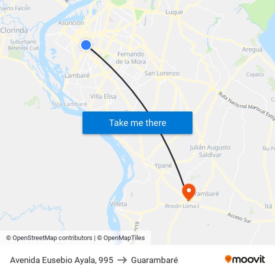 Avenida Eusebio Ayala, 995 to Guarambaré map