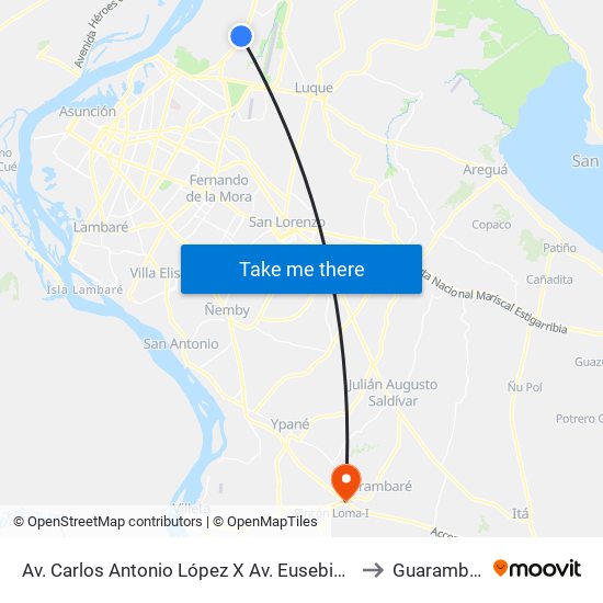 Av. Carlos Antonio López X Av. Eusebio Ayala to Guarambaré map