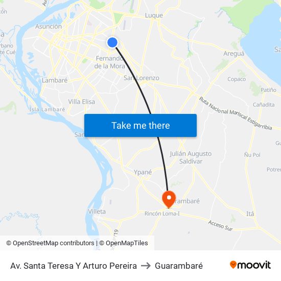 Av. Santa Teresa Y Arturo Pereira to Guarambaré map