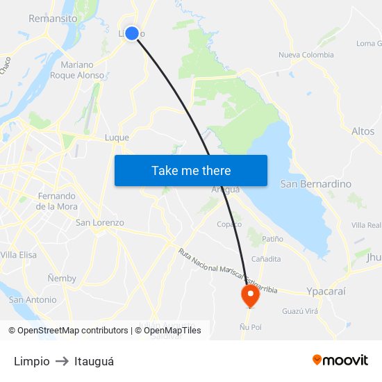 Limpio to Itauguá map