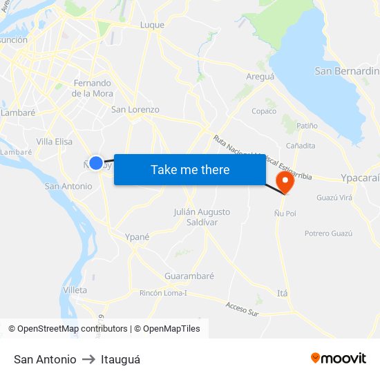 San Antonio to Itauguá map
