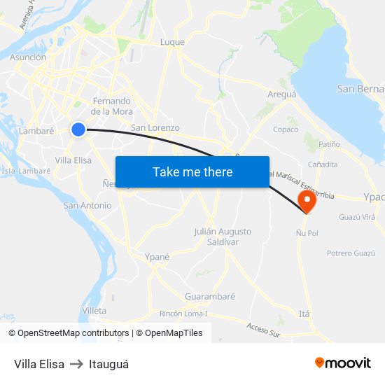 Villa Elisa to Itauguá map