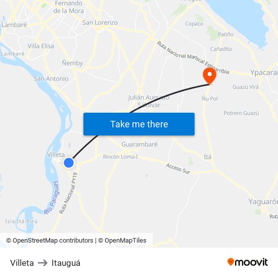 Villeta to Itauguá map