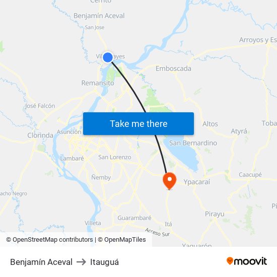 Benjamín Aceval to Itauguá map