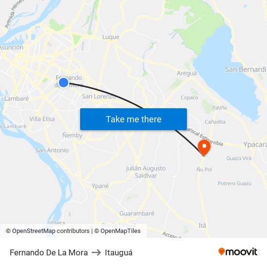 Fernando De La Mora to Itauguá map