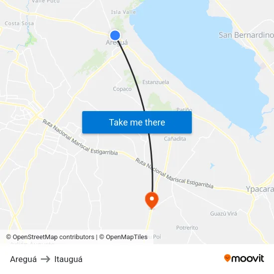 Areguá to Itauguá map