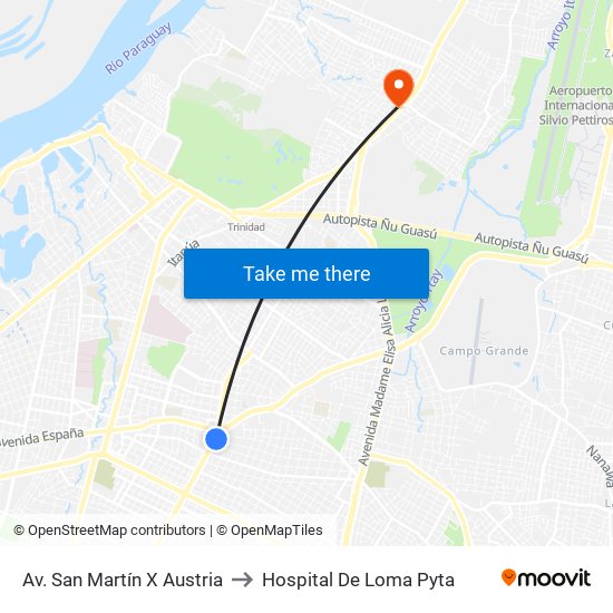 Av. San Martín X Austria to Hospital De Loma Pyta map
