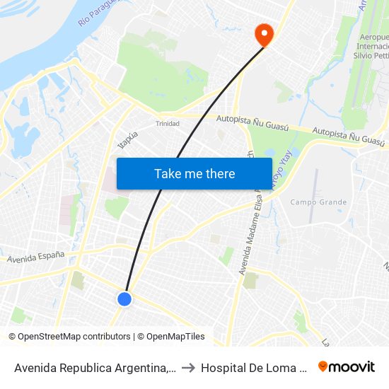 Avenida Republica Argentina, 201 to Hospital De Loma Pyta map