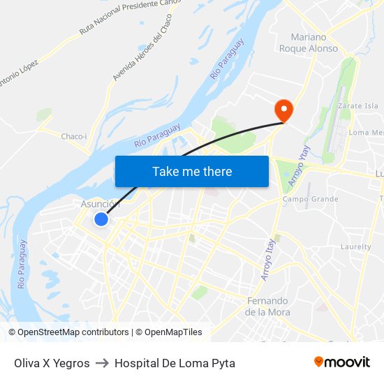 Oliva X Yegros to Hospital De Loma Pyta map