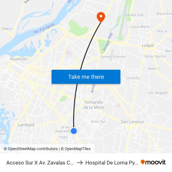Acceso Sur X Av. Zavalas Cué to Hospital De Loma Pyta map