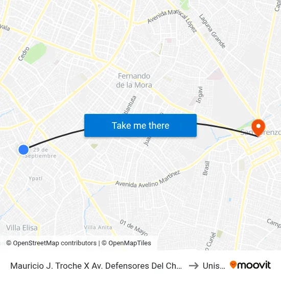 Mauricio J. Troche X Av. Defensores Del Chaco to Unisal map