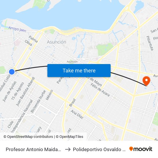 Profesor Antonio Maidana Campos, 1045 to Polideportivo Osvaldo Dominguez Dibb map