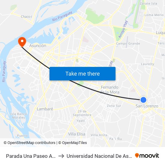 Parada Una Paseo Amelia to Universidad Nacional De Asunción map