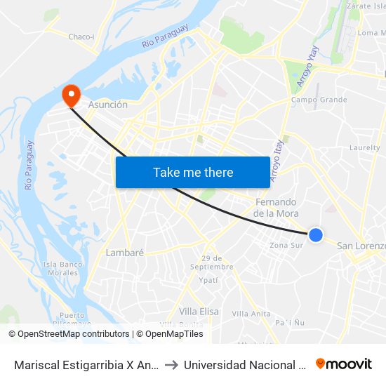 Mariscal Estigarribia X Andrés Barbero to Universidad Nacional De Asunción map