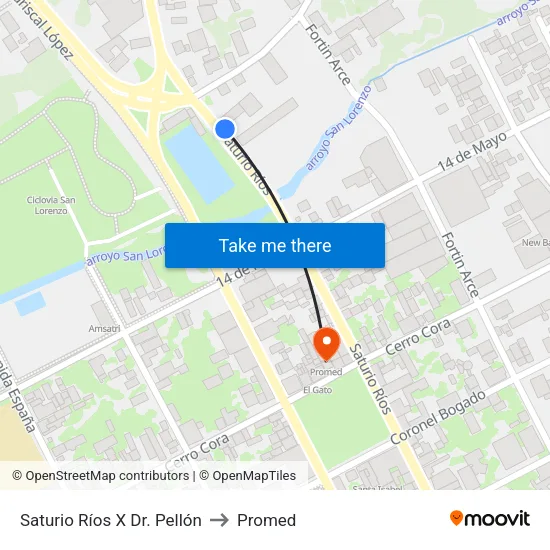 Saturio Ríos X Dr. Pellón to Promed map
