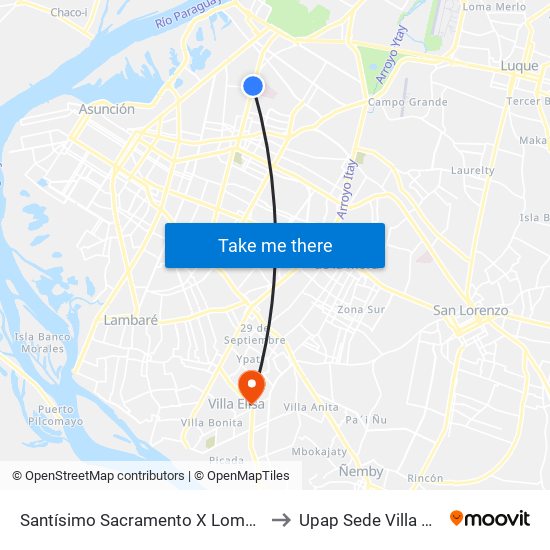Santísimo Sacramento X Lombardo to Upap Sede Villa Elisa map