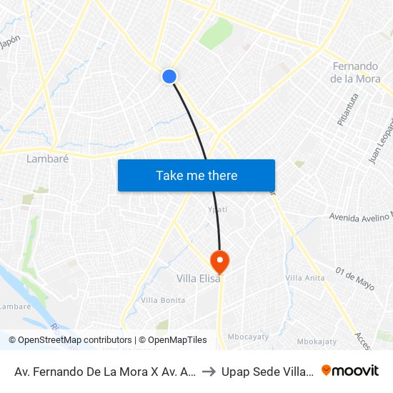 Av. Fernando De La Mora X Av. Argentina to Upap Sede Villa Elisa map