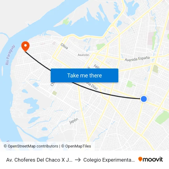 Av. Choferes Del Chaco X José Asunción Flores to Colegio Experimental Paraguay-Brasil map