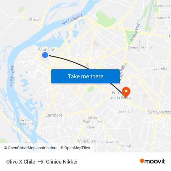 Oliva X Chile to Clinica Nikkei map
